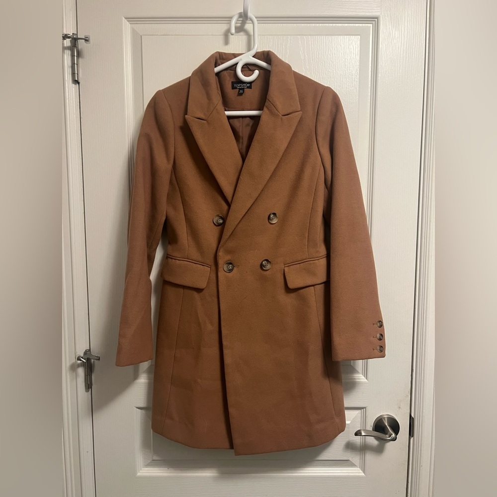 Topshop Women's Camel Double-Breasted Coat